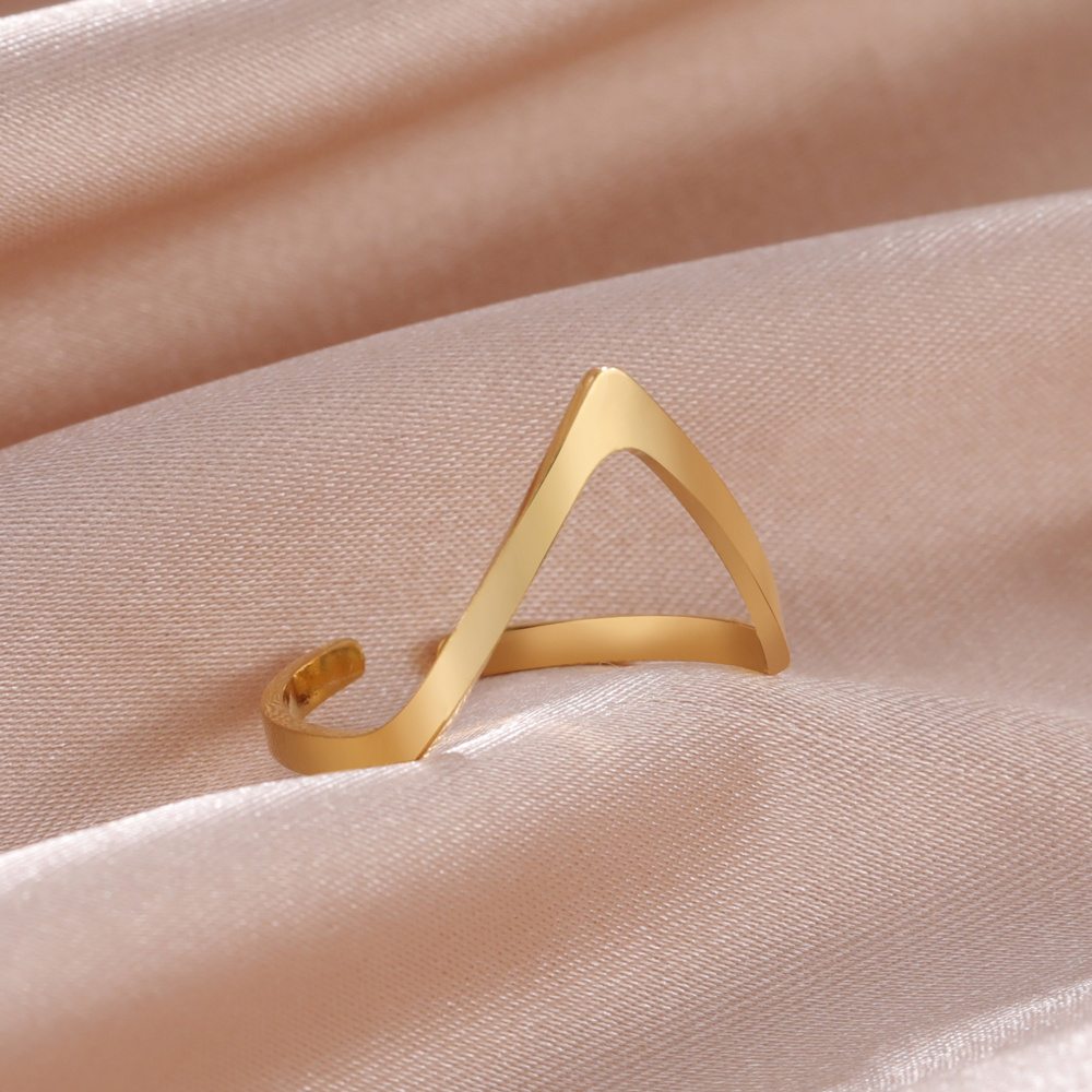 Women's Adjustable Chevron V Ring, Plated Minimalist Jewelry